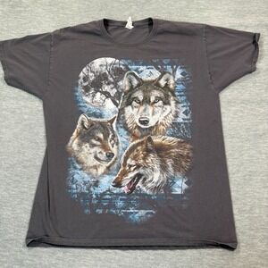 Fruit of the Loom T-Shirt Men Large Wolf Moon Graphic Nature Forest Animals